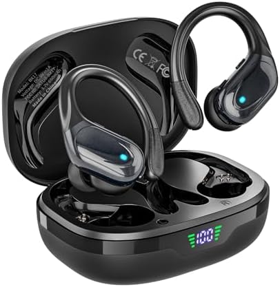 Wireless Earbuds, Sports Bluetooth Headphones, 80Hrs Playtime Ear Buds with LED Power Display, Noise Canceling Headset, IPX7 Waterproof Earphones for Workout/Running (Black)