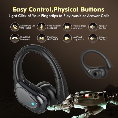 Wireless Earbuds, Sports Bluetooth Headphones, 80Hrs Playtime Ear Buds with LED Power Display, Noise Canceling Headset, IPX7 Waterproof Earphones for Workout/Running (Black) - Image 6