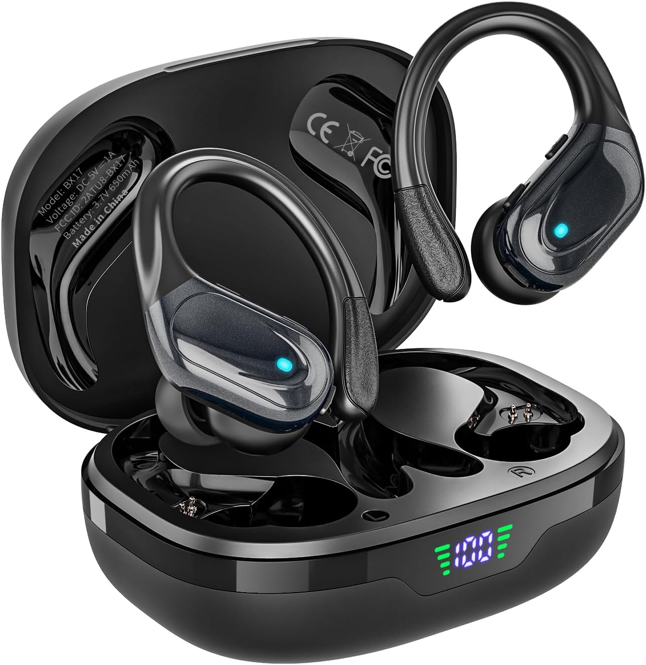 Wireless Earbuds, Sports Bluetooth Headphones, 80Hrs Playtime Ear Buds with LED Power Display, Noise Canceling Headset, IPX7 Waterproof Earphones for Workout/Running (Black) - Image 9